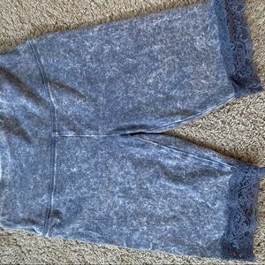 Blue biker shorts with lace details